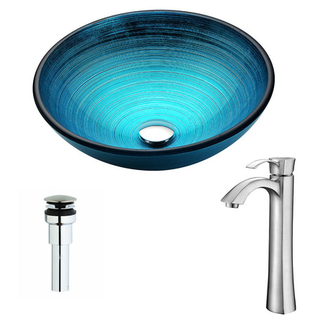 ANZZI Enti Deco-Glass Vessel Sink in Blue with Nickel Harmony Faucet LSAZ045-095B